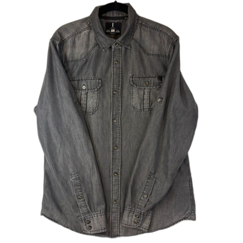 Jeans by Buffalo Men’s Charcoal Gray Denim Western Shirt Long Sleeve Size Medium